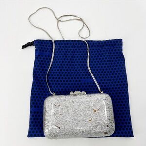 Rebecca Minkoff Silver Hard Case Snap Close Clutch Evening Purse